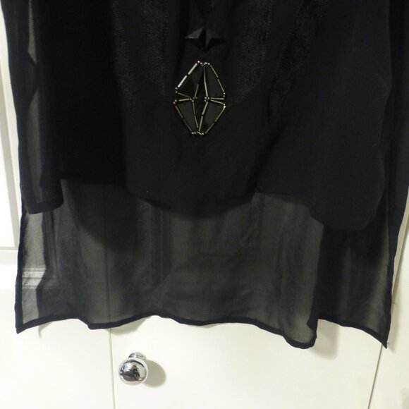 GUESS black semi-sheer high-low embellished beaded top - Picture 4 of 9